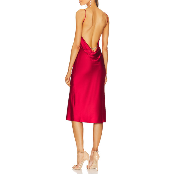 Fleur Du Mal 'Crystal' Low Back Midi Red Charmeuse Slip Dress Size XS - NWT